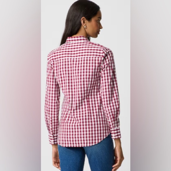 J. Crew Maroon & Ivory Gingham Shirt/cotton-blend/signature fit/size M - Picture 2 of 7